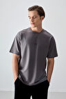 Koyu Gri Pamuklu Kalın Yumuşak Dokulu Oversize Fit Baskılı Erkek T-Shirt - 88373
