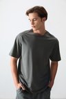 Haki Pamuklu Kalın Yumuşak Dokulu Oversize Fit Basic Erkek T- Shirt - 88377 | XL