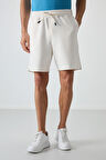Ekru Pamuklu Kalın Yumuşak Dokulu Comfort Fit Basic Erkek Şort - 81274