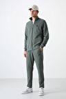 Haki Dik Yaka Fermuarlı Rahat Form Klasik Paça Erkek Eşofman Takım - 85072