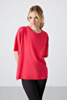 Rose Penye Modal Yumuşak Tuşeli Oversize Fit Basic Kadın T-Shirt- 97285
