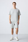 Taş Pamuklu Kalın Yumuşak Dokulu Oversize Fit Basic Erkek Şort Takım - 85257