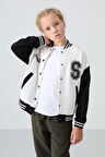 Ekru Pamuklu İçi Tüylü Yumuşak Dokulu Standart Fit Nakışlı Kız Çocuk Kolej Ceket - 75163