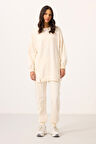 Ekru O Yaka Basic Oversize Kadın Eşofman Tunik Takım - 95347