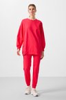 Viva Kırmızı O Yaka Basic Oversize Kadın Eşofman Tunik Takım - 95347