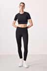 Siyah Polyester Esnek Standart Fit Performans Kadın Tayt - 94667