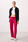 Viva Kırmızı Yumuşak Dokulu Yan Panel Detaylı Geniş Paça Kadın Palazzo Pantolon - 94669
