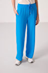 Mavi Keten Geniş Paça Rahat Form Kadın Palazzo Pantolon - 94675