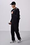 Siyah Yüzeyi Dokulu Oversize Erkek Eşofman Takım - 85275