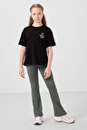 Siyah Pamuklu O Yaka Oversize Fit Baskılı Kız Çocuk T-Shirt - 75178