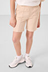 Bej Pamuklu Yumuşak Dokulu Standart Fit Basic Erkek Çocuk Şort - 11289