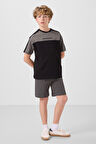 Siyah Pamuklu Yumuşak Dokulu Oversize Fit Baskılı Erkek Çocuk T-Shirt - 11290