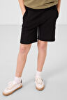 Siyah Pamuklu Yumuşak Dokulu Standart Fit Basic Erkek Çocuk Şort - 11293