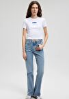 Mavi Miav Baskılı Beyaz Crop Tişört 1612453-620