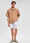 Keten Karışımlı Kahverengi Gömlek 0210885-70369