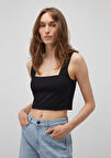 Kare Yaka Siyah Crop Top 1612657-900