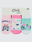 Civil Baby Kız Bebek 3'lü Bebek Çorap Set 6-18 Ay Pembe