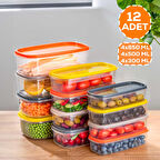 Porsima 1001 12 li Dikdörtgen Plastik Saklama Kabı - Çok Amaçlı Gıda Erzak Saklama Kabı Seti