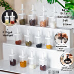 Porsima 1103 14lü Kaydırmalı Kaşıklı Sızdırmaz Kapaklı Etiketli Yağdanlıklı Baharatlık Seti-Saklama Kabı Beyaz