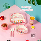 Porsima 233 Figürlü Mama Seti Bebek Mama Tabağı Bambu Mama Seti Yemek Mama Seti Çocuk Yemek Seti - Takımı