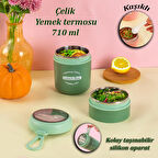 Porsima 66720 Yemek Termosu Çelik Yemek Termosu Lunch Box Taşınabilir Yemek Kabı Termos 710ML - Yeşil 