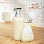 Porsima 277745 Tezgah Üstü Krem Sıvı Sabunluk Fırçalı Süngerlikli Sabunluk (550ml) 20cm