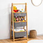 Porsima 2085 3 Katlı Çok Amaçlı Organizer Dolap Ahşap Bambu Ayaklı 3 Hazneli Düzenleyici Kumaş Askılı Organizer Oyuncak Sepeti Banyo Mutfak Düzenleyicisi