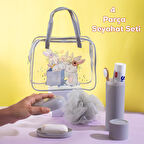 Porsima 3145 Tavşan Figürlü Seyahat Seti - Diş Fırçası Kutusu Banyo Lifi Sabun Kutusu Seyahat Çantası Gri