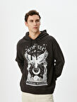 Oversize Kapşonlu Sweatshirt Mistik Baskılı Sloganlı