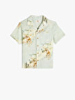 Gömlek Kısa Kollu Kaplan Baskılı Cep Detaylı Pamuklu