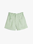 Keten Şort Beli Lastikli Cepli