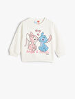 Stitch Sweat Lisanslı Uzun Kollu Bisiklet Yaka Pamuklu