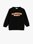 Sweatshirt Cadılar Bayramı Temalı İşlemeli Uzun Kollu Bisiklet Yaka Şardonlu