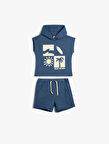 Takım 2'li Şort Tişört Baskılı Pamuklu