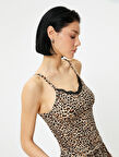 Leopar Desenli Pijama Üstü Atlet Dantelli İnce Askılı