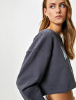 Crop Sweatshirt Baskılı Uzun Kollu Pamuklu