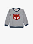 Sweatshirt Peluş Tilki Aplike Detaylı Bisiklet Yaka