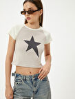 Yıldız Baskılı Tişört Kısa Kollu Bisiklet Yaka Pamuklu Slim Fit
