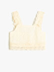 Dantelli Crop Bluz Askılı Kare Yaka Astarlı 