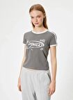 Koton Bisiklet Yaka Antrasit Kadın T-Shirt 4SAL11015IK