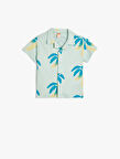 Gömlek Palmiye Baskılı Kısa Kollu Cep Detaylı Pamuklu