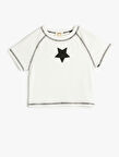 Tişört Yıldız Baskılı Kısa Kollu Bisiklet Yaka 