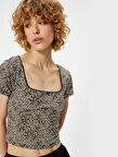 4SAL11173IK Koton Kadın T-shirt SİYAH DESENLİ