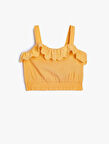 Crop Bluz Askılı Beli Lastikli Fırfır Detaylı Pamuklu