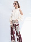 Koton X Melis Ağazat - Etnik Desenli Geniş Paça Pantolon Cepli Viskoz Kumaş
