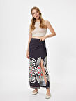 Koton X Melis Ağazat - Midi Boy Çiçekli Etek Kruvaze Yırtmaçlı Viskon Kumaş