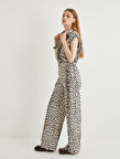 Leopar Pantolon Geniş Paça Yüksek Bel Pamuklu