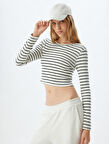 Uzun Kollu Çizgili Crop 2'li Tişört Seti