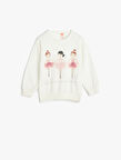 Sweatshirt Balerin Baskılı Uzun Kollu Şardonlu Pamuklu