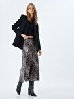 Saten Leopar Etek Midi Boy A Kesim Standart Bel